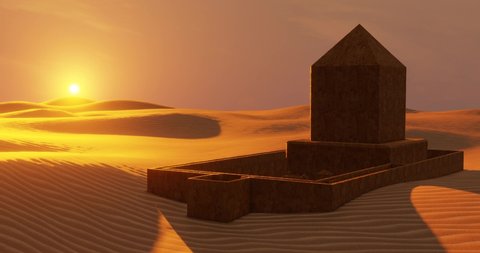 Egyptian Temple Ruins In The Desert With Sun Background 4K UHD 60 FPS
