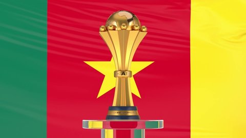 Accra, Greater Accra, Ghana September 7th, 2021: 3d African cup of nations trophy model with cameroon flag
