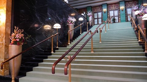 Baden-Baden, Germany - Circa 2019: Marble entrance with exquisite staircase of The Baden-Baden Casino-