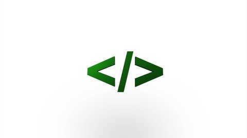 Green coding code html programming language icon flipping, rotation. Elegant 3d realistic light render. Seamless loop animation video