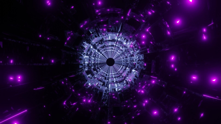 vj loop 3d illustration of glowing neon pink lights on a futuristic space ship tunnel corridor perfect for djs and musicians