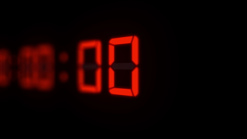 3D animation of red 60 fps timecode led-LCD digits on black background with shallow DOF. Royalty-Free Stock Footage #1078819421