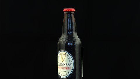 LVIV, UKRAINE - August 24, 2021: Guinness beer in a bottle
