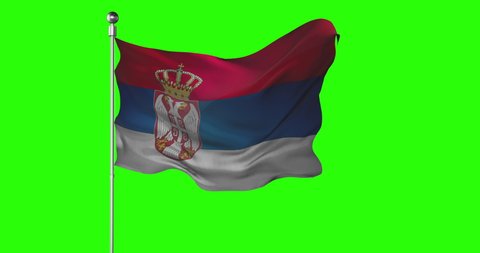 Serbia national flag waving on green screen. Chroma key animation. Serbian politics illustration