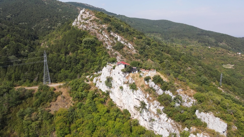 Aerial view of Saint Demetrius of Thessaloniki church near Asenovgrad, Plovdiv Region, Bulgaria