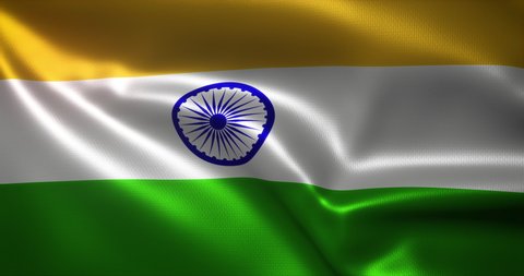 India Flag with waving folds, close up view, 3D rendering