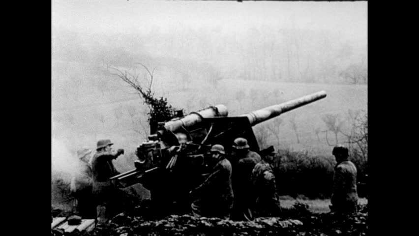 German artillery fires during Battle of the Bulge, Ardennes, Belgium, Luxembourg, December, 16, 1944