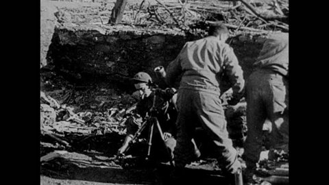 U.S. artillery fighting during Battle of the Bulge, Ardennes, Belgium, Luxembourg circa December, 1944