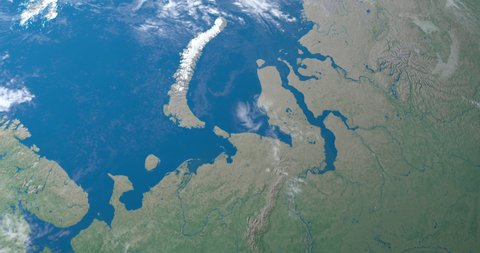Barents Sea in in planet earth, aerial view from outer space