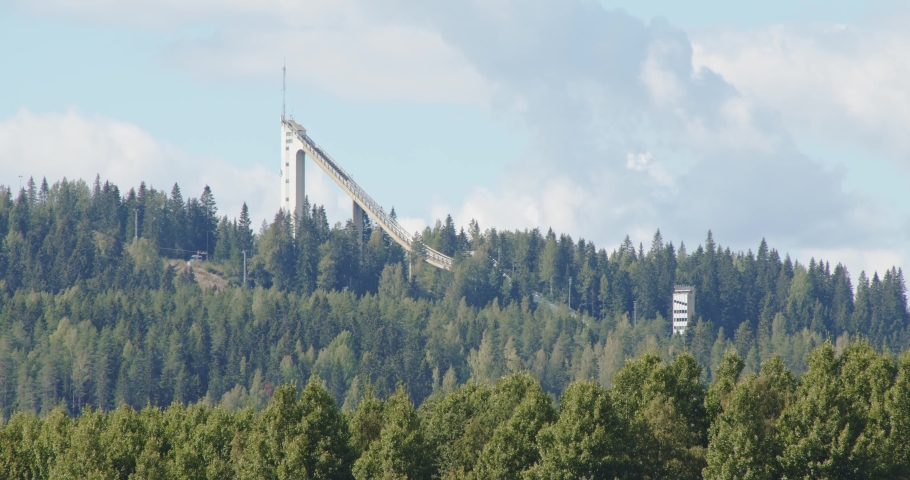 Ski slope in forest landscape in Jyväskylä, Finland