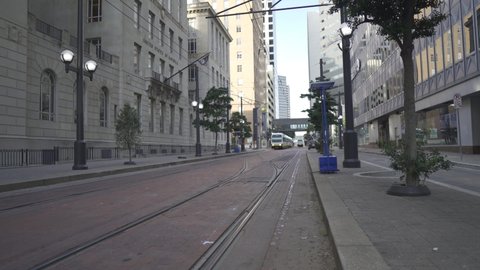 a Dart passing by the train station in downtown Dallas.