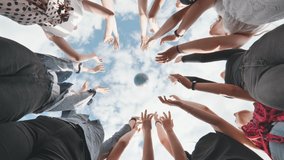 Female student girls standing in a circle toss the world globe up. - Powered by Shutterstock - Get 15% off with code: PIKWIZARD15