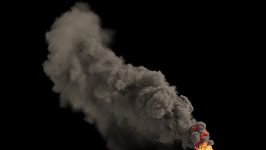 3D effect element, realistic smoke plume, huge smoke from burning fires or explosions, with luma matte