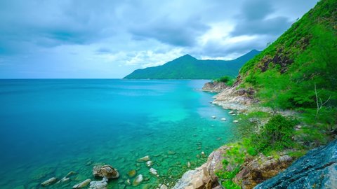 4k landscape timelapse movement "Ao Hin Ngam" bay rock beach, clear water beach, stone and blue sky cloud on summer , baan Chaloklum ,koh pha ngan ,Suratthani ,south of thailand