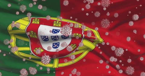 COVID-19 virus pandemic in Portugal. Portuguese national flag with coronavirus