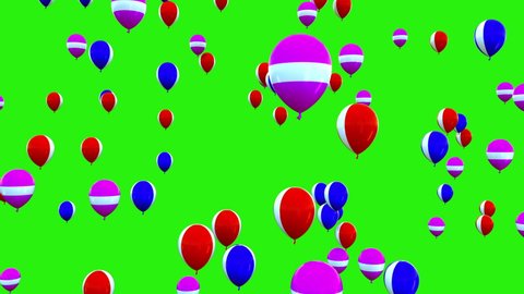 Flying Balloons from Bottom with Colored Texture isolated on Green Screen Background 4K