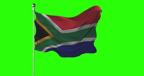 South Africa national flag waving on green screen. Chroma key animation. South African politics illustration