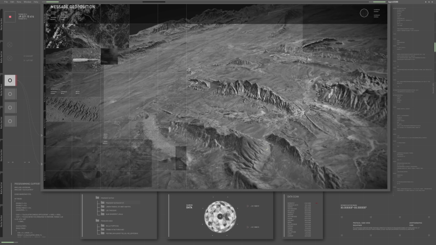 Aerial Search Display Software Technology Discovers Position Of Airbase With Army Helicopters. Display Surveillance System Scanner For Aerial Search Of Targets. Aerial Search Drone Live Feed Display Royalty-Free Stock Footage #1078891805