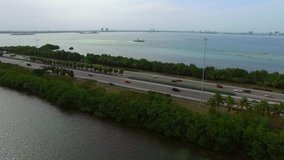 Aerial video Julia Tuttle Causeway Miami 4k