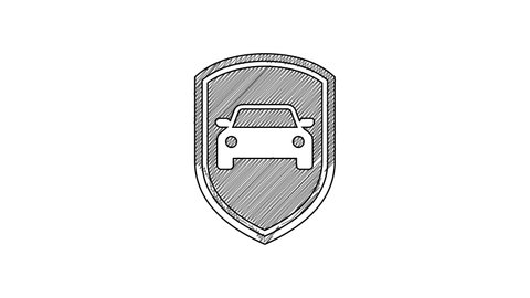 Black line Car protection or insurance icon isolated on white background. Protect car guard shield. Safety badge vehicle icon. Security auto label. 4K Video motion graphic animation.
