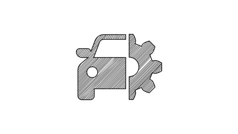 Black line Car service icon isolated on white background. Auto mechanic service. Mechanic service. Repair service auto mechanic. Maintenance sign. 4K Video motion graphic animation.
