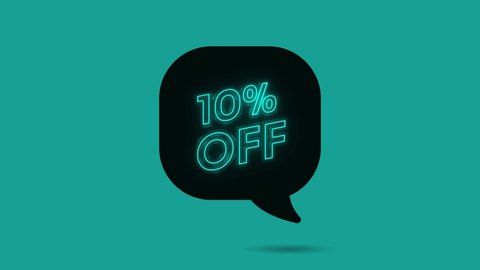 10 percent Off Neon Sign On Turquoise Background. Neon animation Offer Advertisement. Motion graphics.