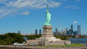 This video shows scenic views of the famous Statue of Liberty.  The Statue of Liberty is a colossal neoclassical sculpture on Liberty Island in New York Harbor in New York City. 