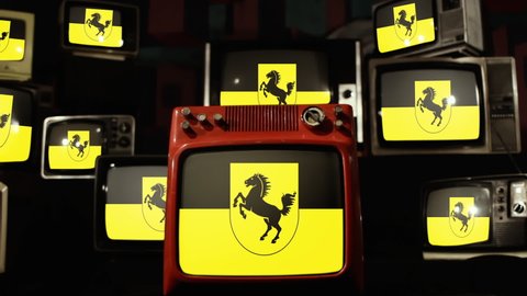 Flag of Stuttgart, Germany, and Vintage Televisions.