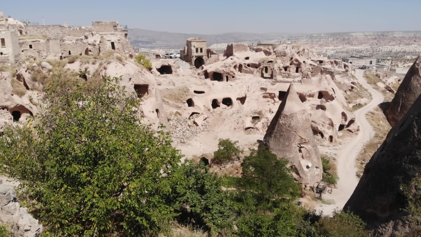 Aerial view of the Fairy Chimneys and Caves in Cappadocia, Turkey