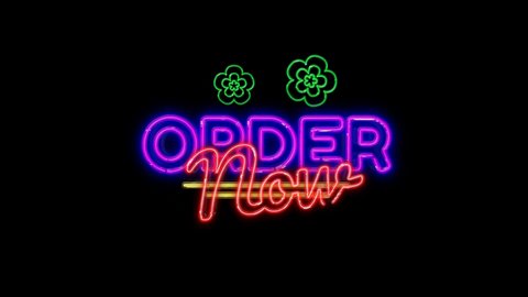 Text Animation "ORDER NOW" with neon glass and transparent background.