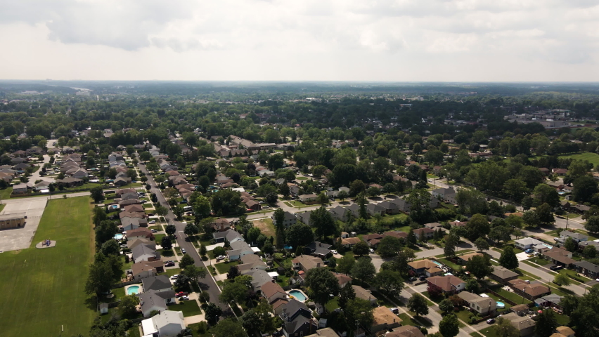 Aerial flyover rural suburban Neighborhood in Welland,Ontario in Canada during sunlight
