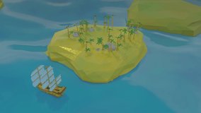 sailing frigate sails on the sea around the island with palm trees. low poly landscape. looped animation. 3d render - Powered by Shutterstock - Get 15% off with code: PIKWIZARD15