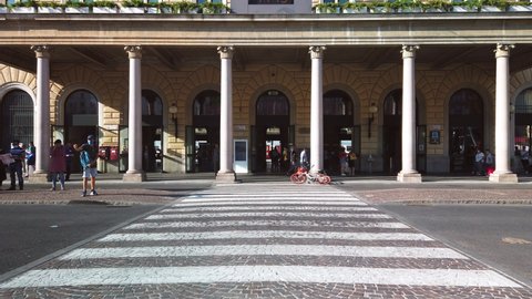BOLOGNA, ITALY - August 26, 2021: The entrance to the Bologna railway station