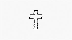 Glitch Christian cross icon isolated on green background. Church cross. Motion graphics.