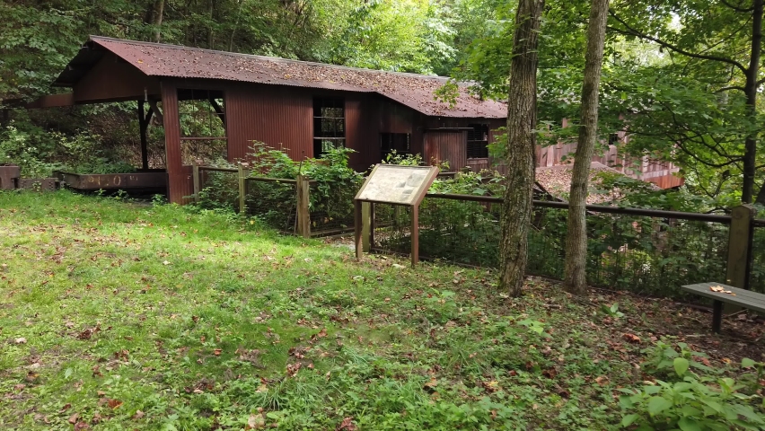 Side view of the Nuttallburg head house at the coal mine entrance in New River Gorge National Park in West Virginia Appalachia.