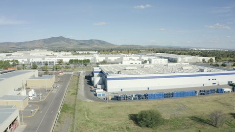 air tour over a huge industrial park full of warehouses of international companies on the outskirts of Leon in Guanajuato