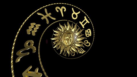Horoscope Spiral Zodiac signs on the black background