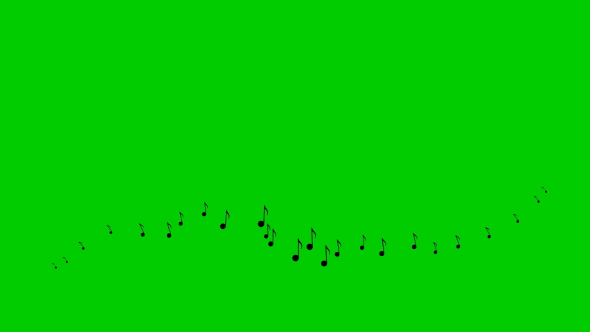 Animated black notes fly from left to right. A wave of flying notes. Concept of music. Vector illustration isolated on the green background. | Shutterstock HD Video #1079015540