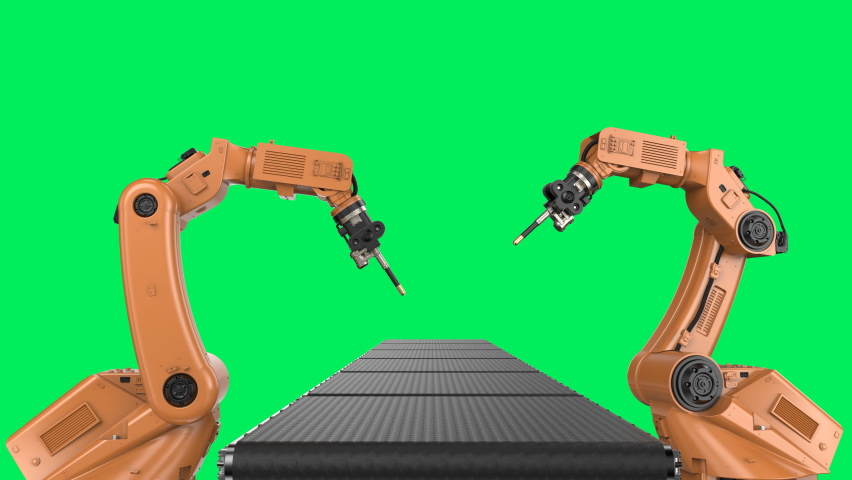 Automation industry concept with 3d rendering robot assembly line on green screen 4k footage | Shutterstock HD Video #1079016368