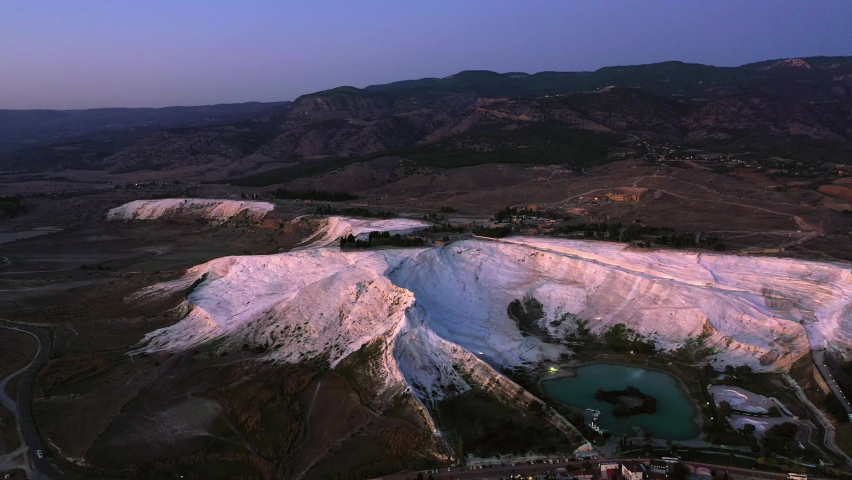 Evening landscape of Pamukkale park.