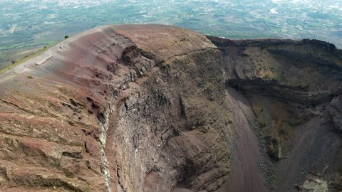Drone video of the crater of Mount Vesuvius (Southern Italy) - Panning shot