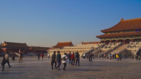 Beijing, China - OCT 30, 2019: 4k, inner palaces and pagodas of the Forbidden City, Beijing, China
