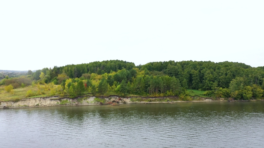 flight to the pine forest over the lake
