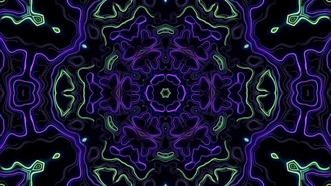 4k abstract looped bg with flashing lines pattern like symmetrical radial ornament on plane like light bulbs or garland of lines. Luma matte as alpha. Kaleidoscopic structure with neon flash lights.