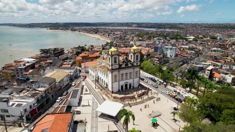Cityscape of Bonfim Churth at Salvador Bahia, Brazil. Aerial landscape  of landmark of city. Famous Bonfim church, catholic symbol of city. Bonfim square, Salvador, Bahia, Brazil.