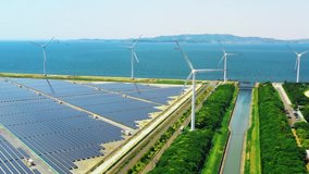 Solar power plant and Windmills aerial view. Renewable energy. Green tech. - Powered by Shutterstock - Get 15% off with code: PIKWIZARD15
