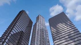 3d rendering high rise buildings with blue sky background 4k footage