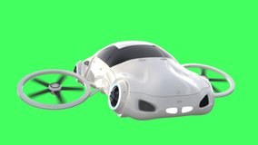 3d rendering flying car or car drone isolated on green screen 4k footage
