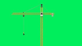 3d rendering yellow construction crane isolated on green screen 4k footage
