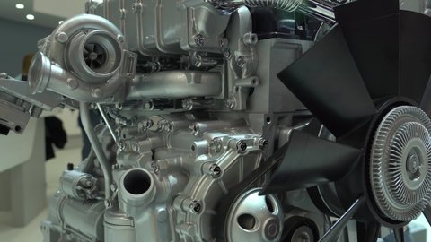 Close-up of diesel engine with turbocharger